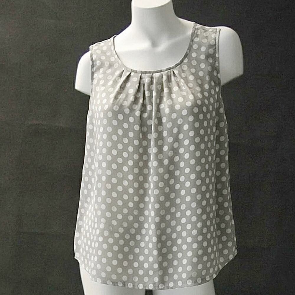 Merona Polka Dot Tank Top Sleeveless Blouse grey white XXLarge layering business